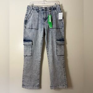 Guess Corie Utility Wide Leg Cargo Jeans - Icy Acid Wash